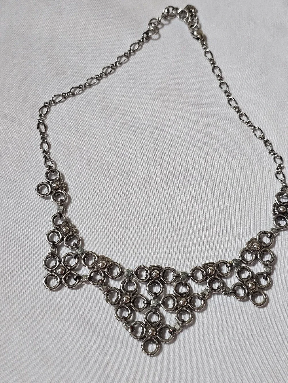 Brighton Joan of Arc Flower Crystal Bib Statement Necklace Silver Tone